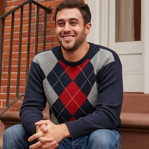 Club Room Lambs Wool Argyle Sweater Mens Size L VTG Crew Neck Ivy League Preppy